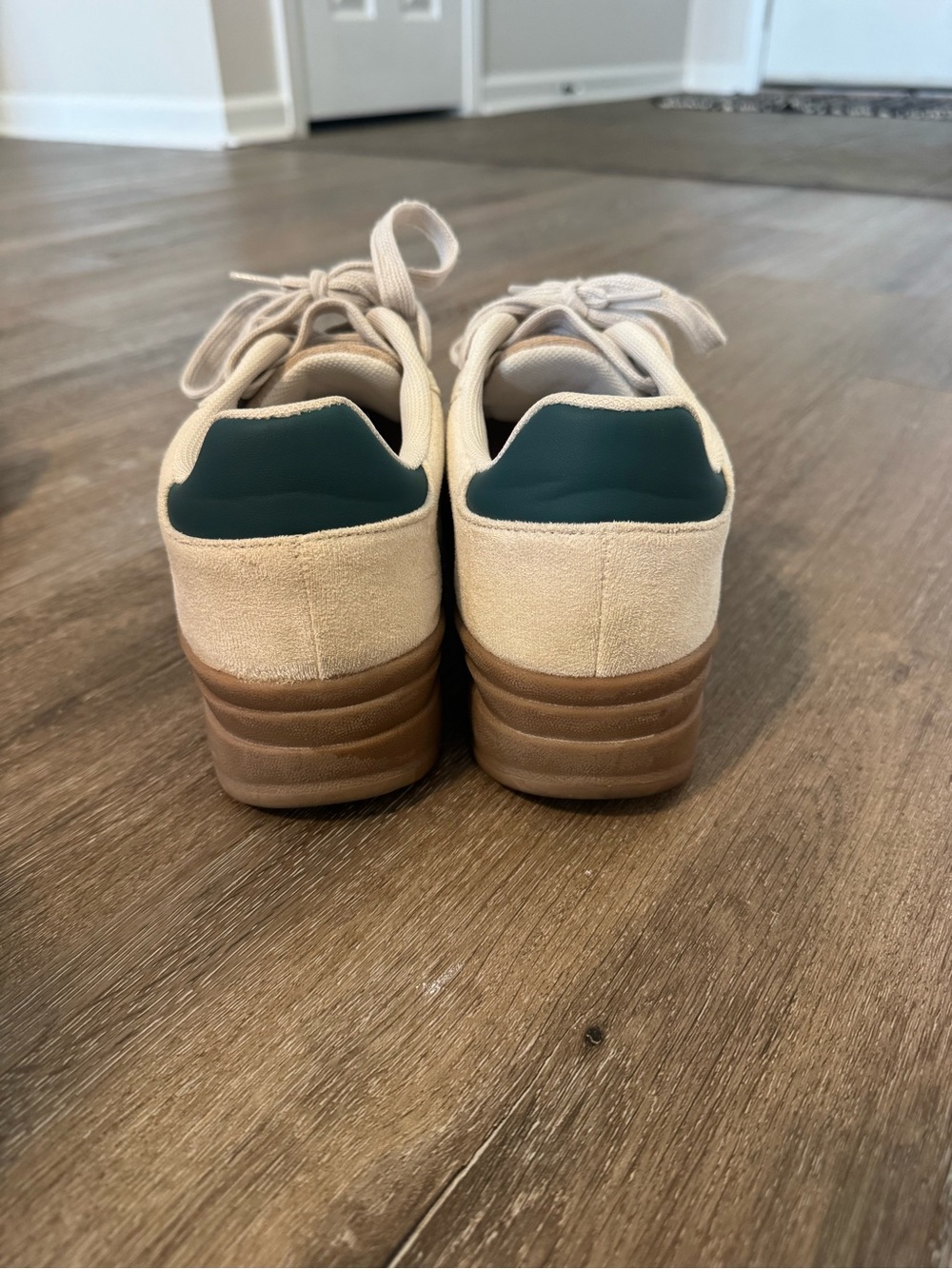 Women's Neutral Suede & Canvas Sneakers with Teal Accent - Picture 3 of 4